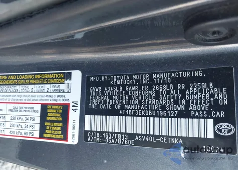 2011 Toyota Camry Le from USA, damaged, VIN 4T1BF3EK0BU196127